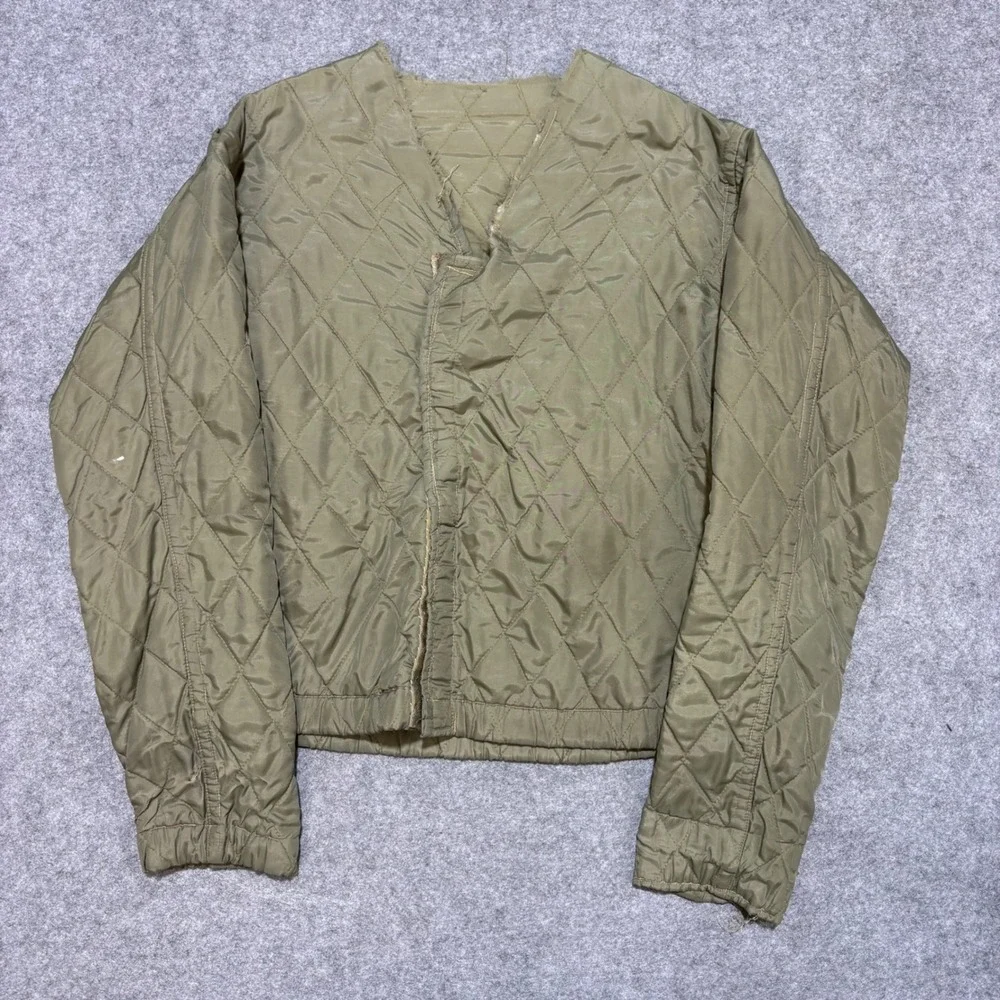 Vintage Military Quilted Liner Jacket Olive Green Diamond Quilt Utility Layer
